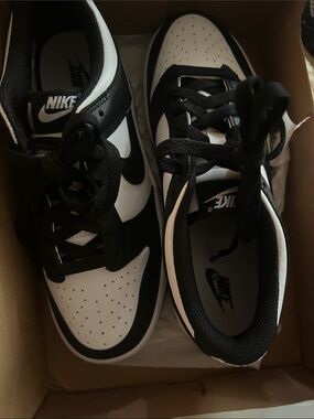 Nike Kids Black and White Low-Top Sneakers with Swoosh